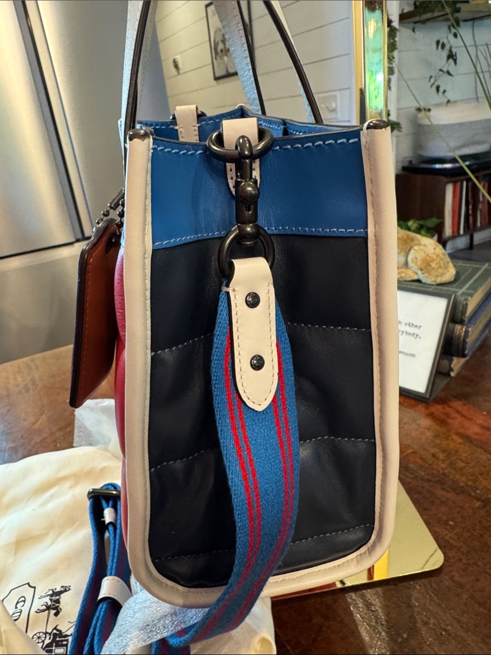 Coach Quilted Colorblock Small Tote in Red, Blue & White - Picture 4 of 14